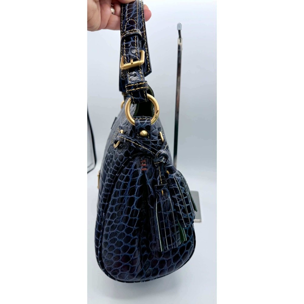 Dooney & Bourke Navy Blue Croco Fino Leather Medium Zip Hobo Bag - Picture 2 of 9